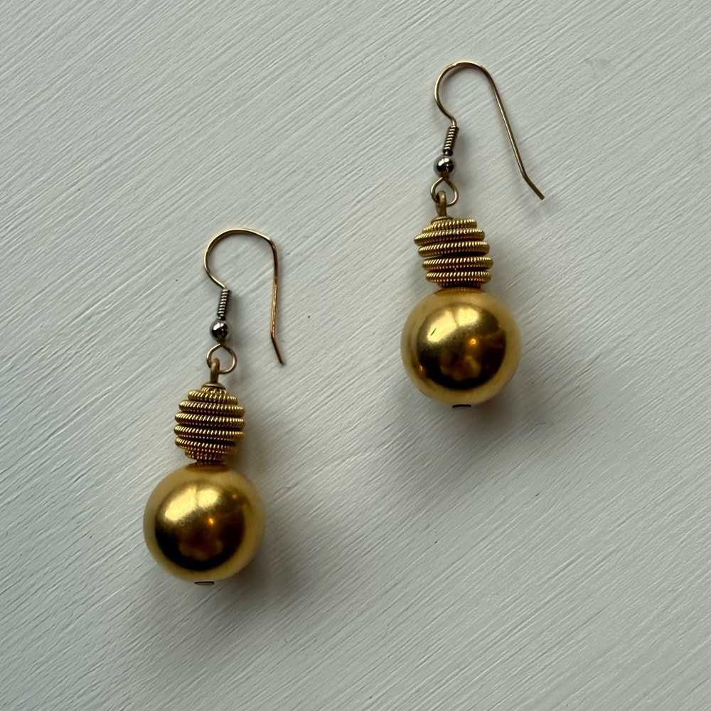 Vintage Anne Klein Brushed Gold Ball Drop Earrings